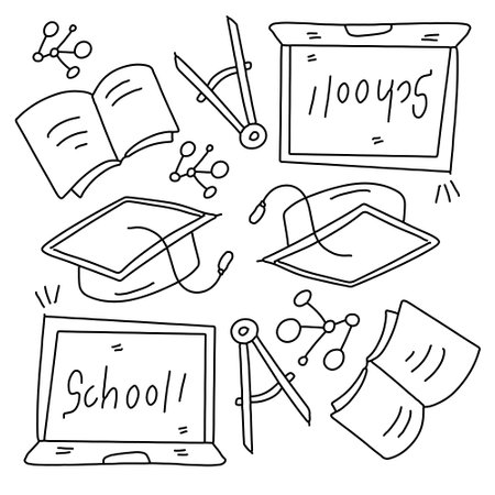 education school icons set with line style vector designのイラスト素材