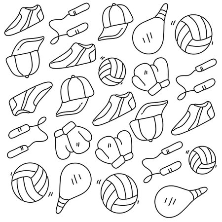 sport icon set with doodle line style vectorのイラスト素材