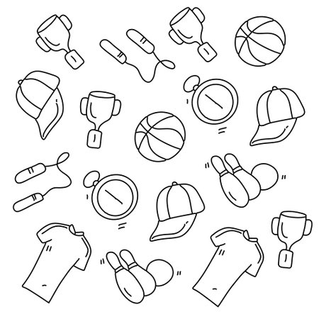 sport icon set with doodle line style vectorのイラスト素材