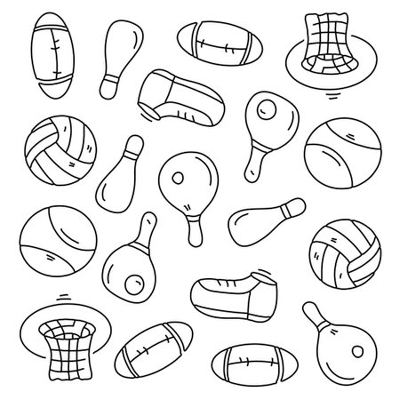 sport icon set with doodle line style vectorのイラスト素材