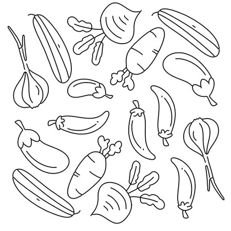 vegetables icon set with doodle line style&#xD;&#xA;のイラスト素材