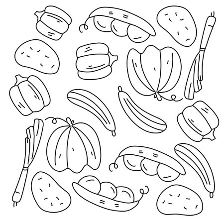 vegetables icon set with doodle line style&#xD;&#xA;のイラスト素材