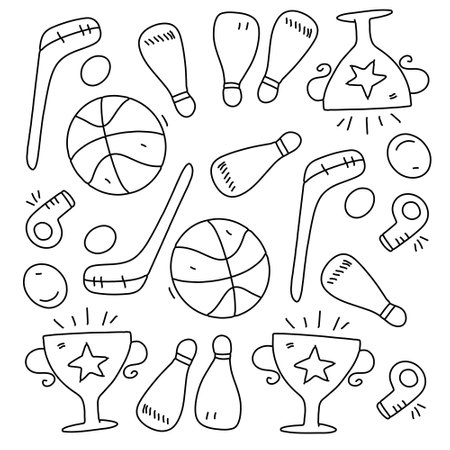sport icon set with doodle line style vectorのイラスト素材