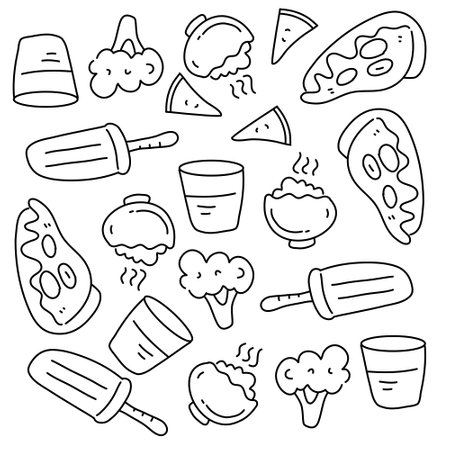 food and drink icons set with line style vector designのイラスト素材