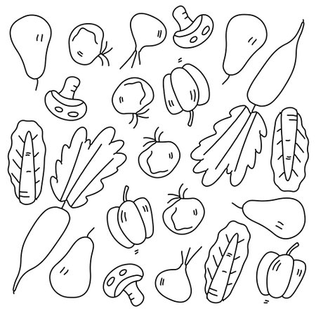 vegetables icon set with doodle line style&#xD;&#xA;のイラスト素材