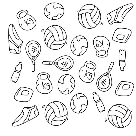 sport icon set with doodle line style vectorのイラスト素材