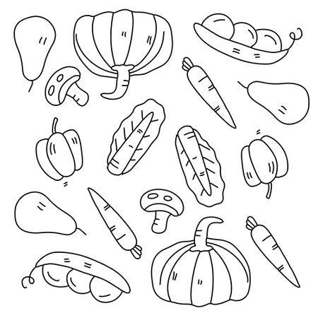 vegetables icon set with doodle line style&#xD;&#xA;のイラスト素材