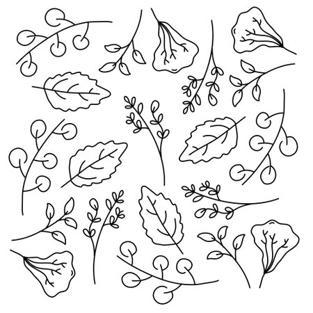 leaves plant icon set with doodle line style vector designのイラスト素材
