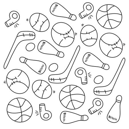 sport icon set with doodle line style vectorのイラスト素材