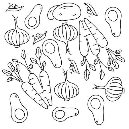 vegetables icon set with doodle line style&#xD;&#xA;のイラスト素材