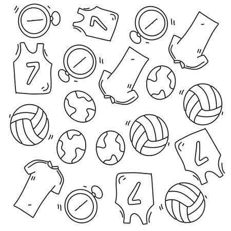 sport icon set with doodle line style vectorのイラスト素材