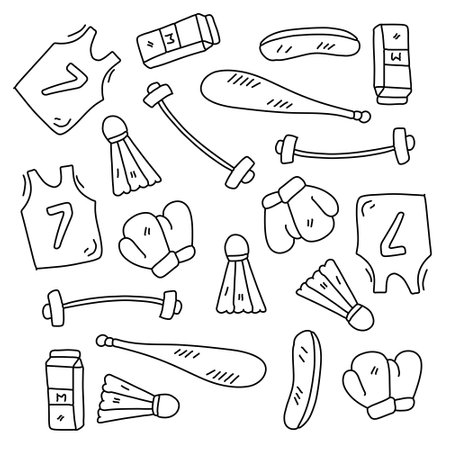 sport icon set with doodle line style vectorのイラスト素材