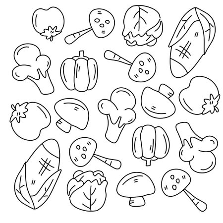 vegetables icon set with doodle line style&#xD;&#xA;のイラスト素材