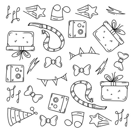 birthday party icons set with line style vector designのイラスト素材