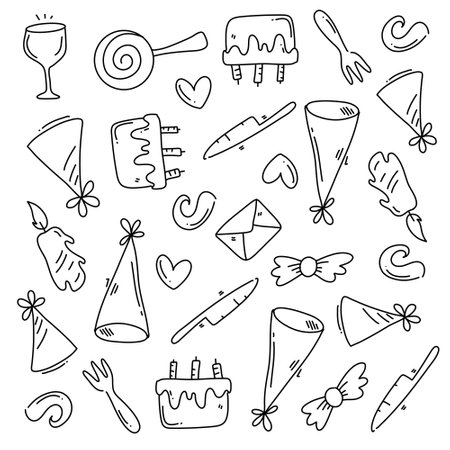 birthday party icons set with line style vector designのイラスト素材