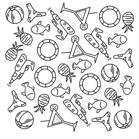 summer icons doodle set vector designのイラスト素材