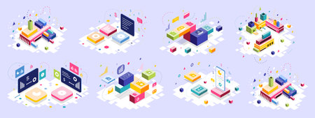 business with computer and infographic vector design &#xD;&#xA;business isometric design vectorのイラスト素材