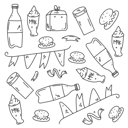 birthday party icons set with line style vector designのイラスト素材
