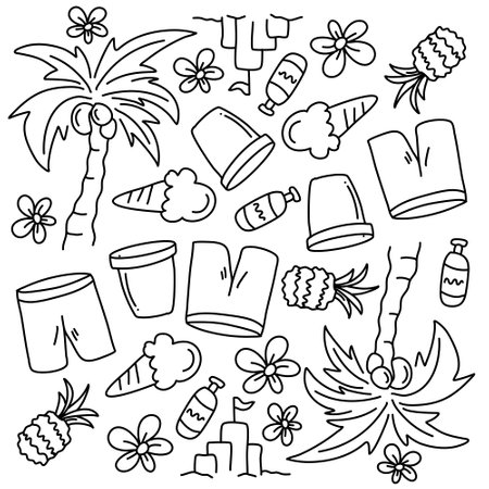 summer icons doodle set vector designのイラスト素材