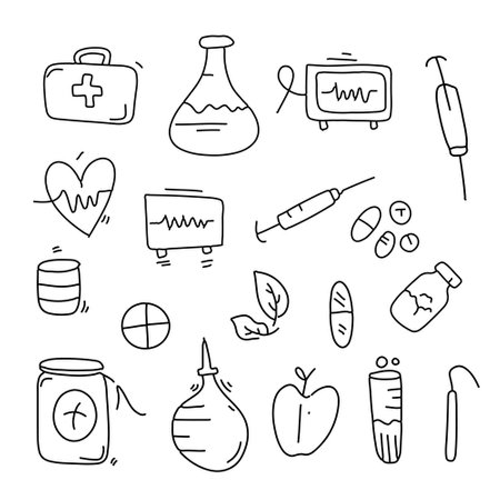 Set of medical doodles on white background. Vector illustration.のイラスト素材