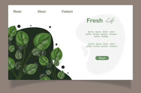 Website template with green leaves. Vector illustration of a web page with leaves.のイラスト素材
