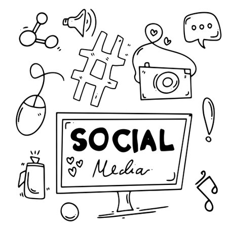 Social media doodle set. Hand drawn vector illustration. Isolated on white background.のイラスト素材