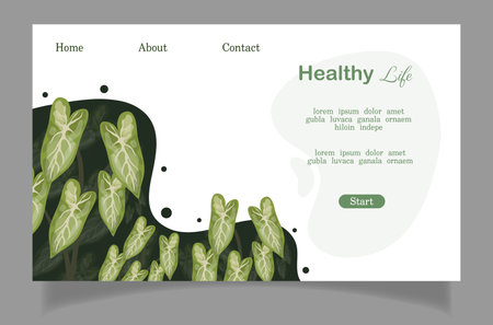 Healthy lifestyle web page template with green leaves. Vector illustration.のイラスト素材