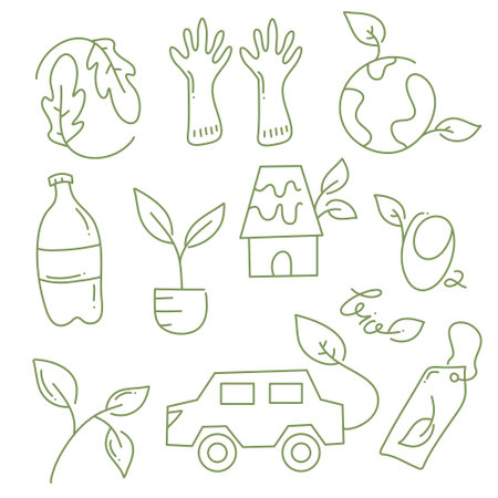 ecology environment icon resources bundle set with line doodle style for eco energy and nature environmentのイラスト素材