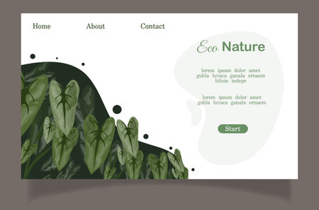 Vector web site design template with green leaves and place for text.のイラスト素材