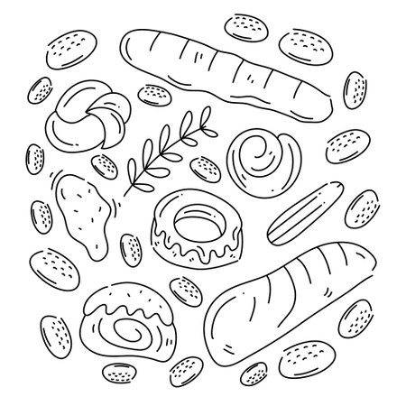 Hand drawn bread doodle set. Isolated vector illustration.のイラスト素材