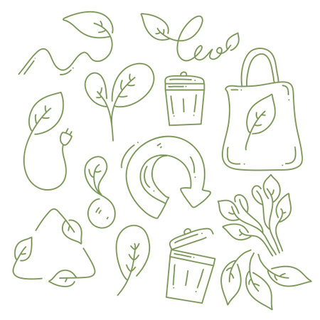 ecology environment icon resources bundle set with line doodle style for eco energy and nature environmentのイラスト素材