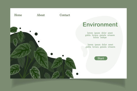 Eco friendly website landing page template with green leaves. Ecology and environment concept.のイラスト素材