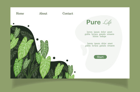 Website template design with green leaves. Vector illustration. Eps 10.のイラスト素材