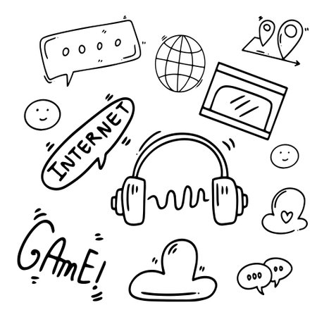 Hand drawn doodle set of communication icons. Vector illustration.のイラスト素材