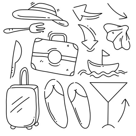 Set of hand drawn doodle travel elements. Vector illustration.のイラスト素材