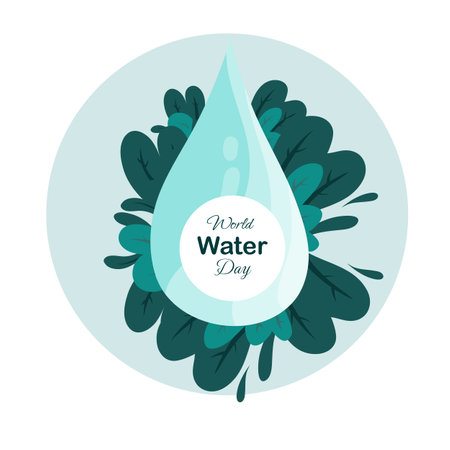 World Water Day. Water drop with green leaves. Vector illustration.のイラスト素材