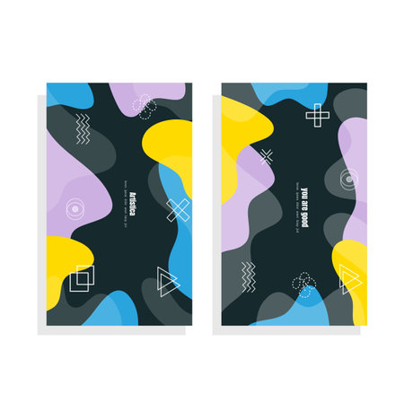 Set of vertical banners with abstract geometric elements. Vector illustration in flat styleのイラスト素材