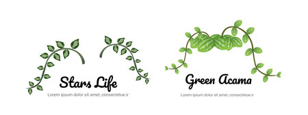 Set of green plants and leaves. Vector illustration in flat style.のイラスト素材