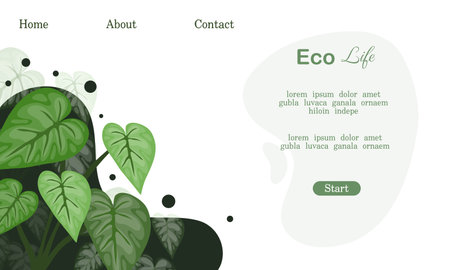 Landing page template with green leaves. Vector illustration. Eps10のイラスト素材