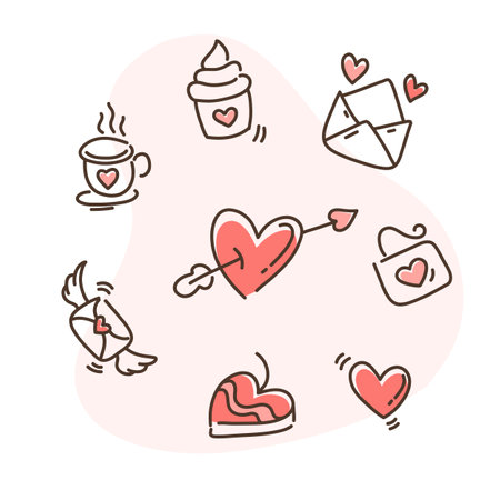Valentines day doodle icons set. Vector illustration.のイラスト素材