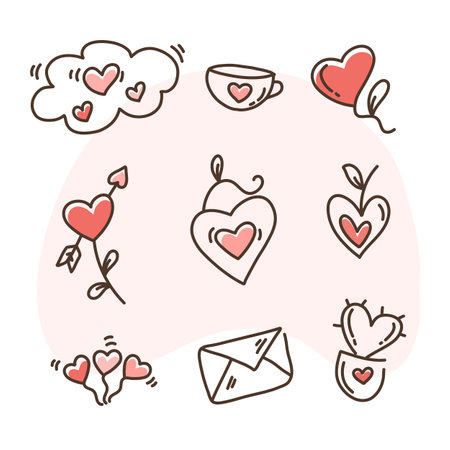 Set of cute doodle Valentine's day icons. Vector illustrationのイラスト素材
