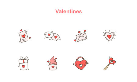 Valentines day doodle icons set. Vector illustration.のイラスト素材