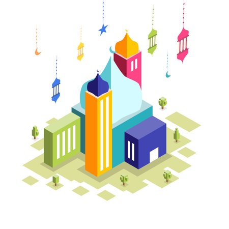 isometric 3d flat design ramadan kareem mosque iconのイラスト素材