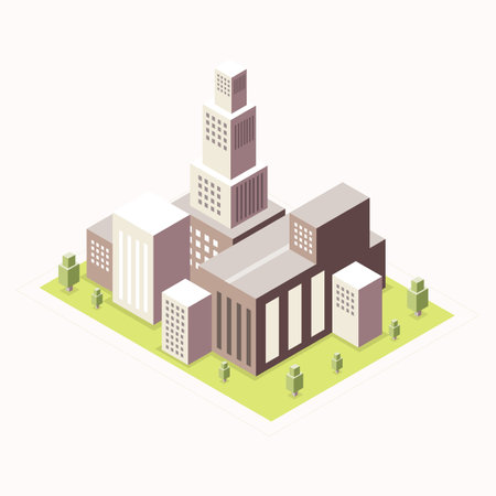 City isometric view. Vector illustration of modern city. Flat design.のイラスト素材