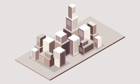 Isometric cityscape. 3d vector isometric city illustration.のイラスト素材