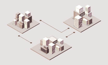 Isometric city concept. Vector illustration of isometric city buildings.