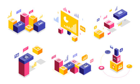Set of isometric icons for web and mobile applications. Vector illustrationのイラスト素材