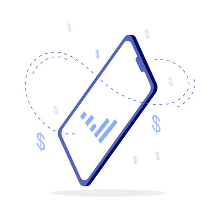 Smartphone with financial chart on the screen. Flat vector illustration.のイラスト素材