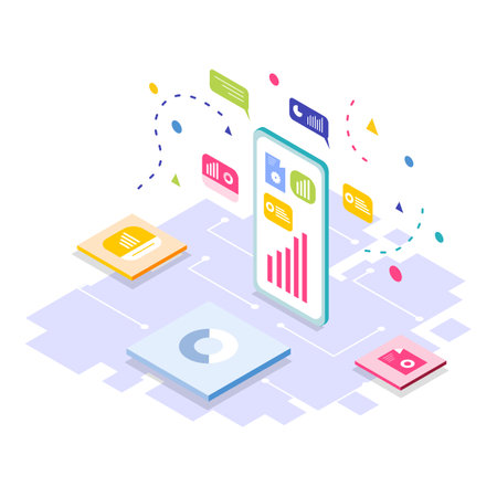 Isometric flat design concept of online learning, e-learning. Vector illustration.のイラスト素材