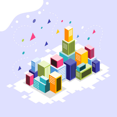 Isometric colorful city with skyscrapers and houses. Vector illustrationのイラスト素材
